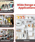 100 Pack Pegboard Hook Locks Stoppers for One Quarter Inch Peg Boards used in various settings like craft rooms and kitchens.