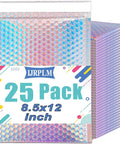 25 Pack Holographic Bubble Mailers 9 By 12 Self Seal Waterproof Poly Padded Envelopes displayed in a stack with reflective surface