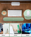 Ergonomic Keyboard And Mouse Wrist Rest Set With Circle Curved Mouse Pad And Coaster, Non Slip Base, Soft Cloth Cover, Antique Green
