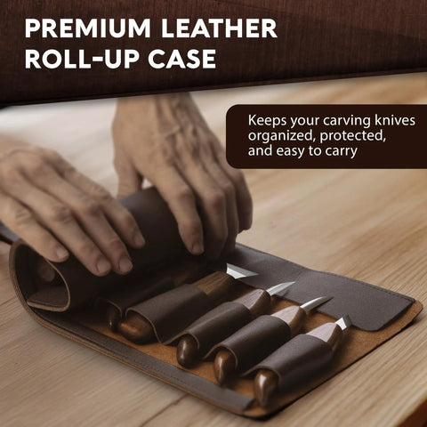 All In One Ultimate Starter Whittling Wood Carving Kit For Beginners with roll bag organizing carving knives