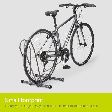 Rolling Bike Floor Stand For Mountain Fat Tire And Road Bikes with black road bike in garage setup