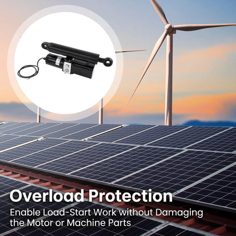 Tough As Nails 12V Hydraulic Linear Actuator Packing A Solid 4409 Lbs Thrust With Zero Fuss Hookup For Dump Trailers Shop Lifts And Heavy Duty Gear Raised Without Any Sweat Or Extra Drama mounted on solar panels with wind turbines in background.
