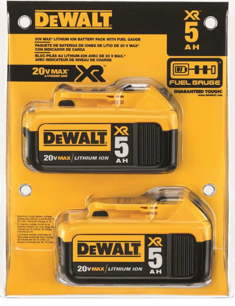 20V Max XR Premium 5.0Ah Battery Pack Two Pack With 3 LED Fuel Gauge Longer Run Time For High Demand Power Tools Lightweight