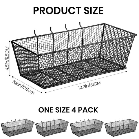 Pegboard Baskets Set Four Large Steel Wire Baskets For Garage And Workshop Organization Product Size Dimensions