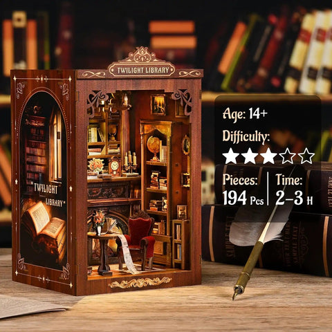 DIY 3D Wooden Book Nook Kit For Adults Teens And Beginners A Miniature Tiny House For Bookshelf Decor featuring Twilight Library design