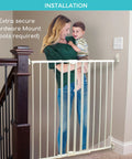 Tall Easy Swing and Lock Baby Gate Series 2 Hardware Mounted Metal Safety Gate for Stairs at top of stairs, gate latched