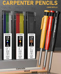 Heavy Duty Carpenter Pencil Set With Rugged Mechanical Leads And Premium 2B Graphite Refills For Woodworkers And DIY Builders featuring colorful refills.