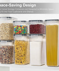 Airtight Food Storage Containers With Lids 7 Piece BPA Free Kitchen Canisters For Spaghetti Pasta Flour Sugar Displayed On Shelf