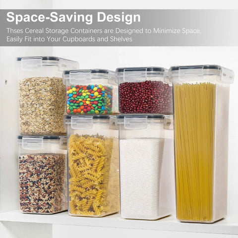 Airtight Food Storage Containers With Lids 7 Piece BPA Free Kitchen Canisters For Spaghetti Pasta Flour Sugar Displayed On Shelf