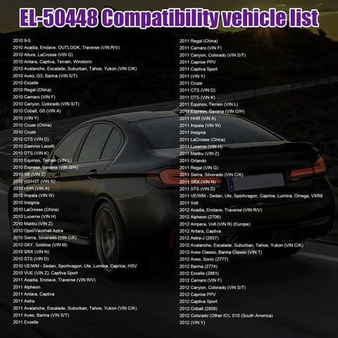 EL-50448 compatibility vehicle list for Pro Grade TPMS Relearn Tool For Tire Pressure Monitoring System Sensors Activation And Auto Program Reset Built Super Tough Zero Hassle Diagnostic Scanner For Acadia Traverse Enclave.