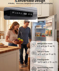 Space Saving 11 Cu Ft Convertible Upright Freezer Plays Nice As A Garage Ready Refrigerator With Freezer showing electronic control panel and family.