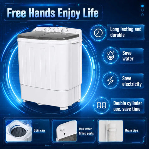 Easy Peasy Compact Portable Twin Tub Laundry Washer With Rapid Spin Cycle And Deep Soak Basin Tailored For Apartments Dorms Or RV Trips While Delivering Dope Results Zero Headaches with water-saving features.