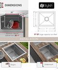 Dimensions and installation options for Badass Hella Insulated Workstation Sink For Outdoor Kitchen Bar Station With Deep Stainless Bowl