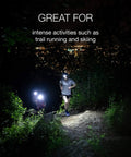 Swift RL Rechargeable Headlamp With Reactive Lighting Technology, 900 Lumens, Blue used on night trail by runners