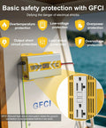 1200W Pure Sine Wave Inverter 12V DC To 120V AC With LCD Display GFCI Outlet shown on wall with safety protection features