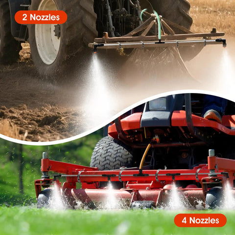 Four Nozzles Metal Boom Wand Sprayer Pro Grade With Brass Fittings on tractor and UTV in field and lawn spraying setup