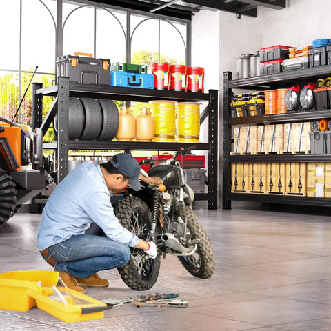 Heavy Duty Metal Storage Shelves For Garage, Adjustable Workshop Rack With Rust Resistant Steel Build, Rock Solid No Nonsense Shelving Unit For Bulky Gear And Toolboxes, Built Tough As Nails
