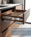 Beefy Heavy Duty Two Way Drawer Slides With Ball Bearing Runners For Cabinets And Drawers 12.2 Inch Silent Glide Side Mount Cold Rolled Steel Easy Replacement For Bedroom And Kitchen, side view in kitchen drawer