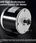 350W 24V Brushed DC Motor for scooters and DIY, side view, black casing, gear section visible, delivers 2750 RPM speed