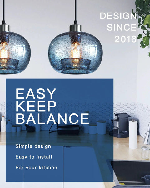 Stylish Hand Blown Glass Pendant Lights For Kitchen Island In Blue Marble Finish Modern Rustic Farmhouse Style with Brushed Nickel Hardware 8.7 Inch Diameter 2 Pack over modern kitchen