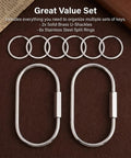 Durable Silver Stainless Steel Carabiner Key Ring With Secure Screw Lock Built To Last EDC Ready Bag Charm, 9-piece set