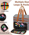 3 Piece Crochet Bag Set With Wrist Yarn Holder Large Waterproof Yarn Tote Knitting Organizer With Adjustable Strap, elastic loops, and pockets.