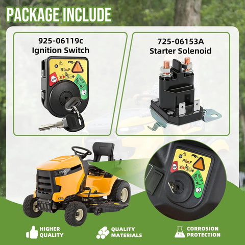Dual Keys Ignition Kit With Starter Solenoid Relay For Riding Mowers showing ignition switch and solenoid components