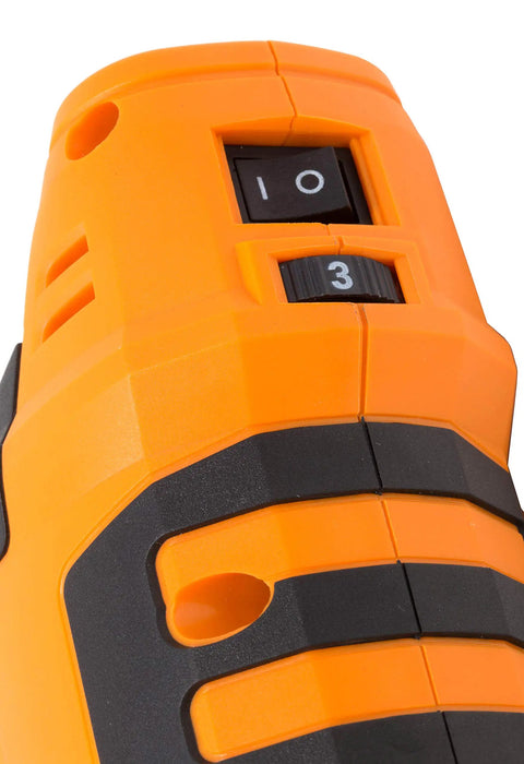 Close-up of the 5 Amp Variable Speed Portable Oscillating Spindle Sander With Benchtop Mounting control buttons for handheld to stationary use.