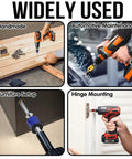 Image showing various uses of Three Piece Magnetic Screw Ring Set For Drills And Power Tools in woodworking and maintenance tasks.