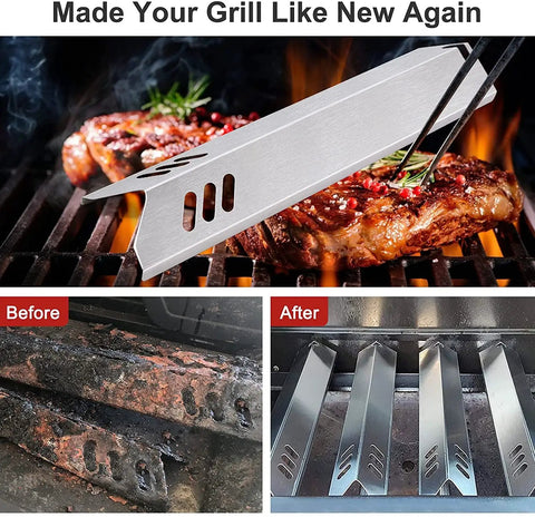 Heat Shields And Heat Tent Replacement Parts Pack For Dyna Glo DGF493BNP Grills 15 Inch Long 4 Pack in use on grill.
