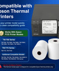 Three Eighths Inch By 230 Feet Thermal Receipt Paper Rolls BPA Free For High Speed POS Printing beside Epson printer