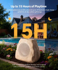 Outdoor Rock Speaker Duo With 60W Deep Bass For Killer Backyard Vibes showcased by poolside garden at sunset