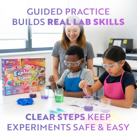Edible Exploding Candy Making Kit For Kids Age 8 To 12 Packed With Crystal Rock Candy Jelly Chocolates And Lollipops That Pop Crack Fizz And Explode In Your Mouth Safe And Totally Sick Science Fun, kids doing lab experiment