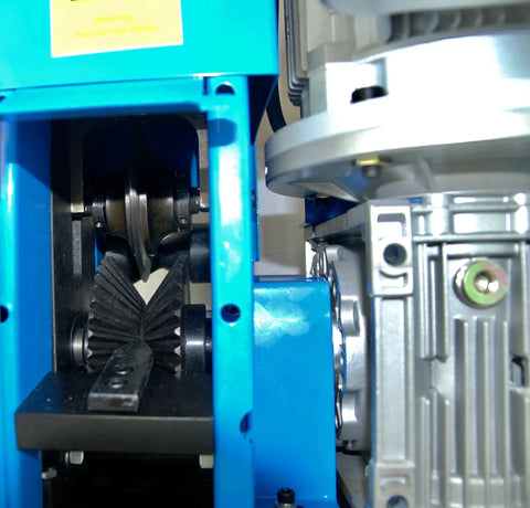 Close-up of WS260 Wire Stripping Machine, showing motor and internal gears for auto feed and stripping copper wire