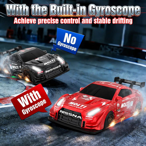 1 to 43 Scale Mini RC Drift Car With Gyro, Dope 2.4GHz Full Proportional Steering And Throttle, 20 Km Per Hour High Speed Remote Car With Lights, Desktop Drift Racing Toy Gift For Adults And Kids in action on track