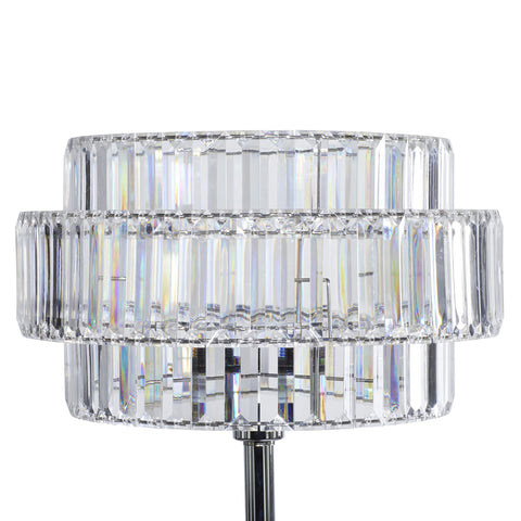 Modern Silver Metal Floor Lamp With Crystal Embellishments acrylic glass shade close-up