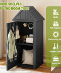 Vertical Outdoor Storage Shed With Waterproof Resin Cabinet Removable Shelves And Twelve Hooks Lockable Garden Tool Shed