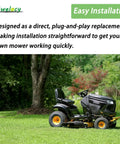 Riding lawn mower on grass with trees and text about easy installation, compatible with Drive Belt Three Eighths Inch By Thirty Three Inch Replacement For Lawn Mower And Tractor Fits Craftsman Husqvarna Models 6522SH 62522SH 6522SL 67522ES XT22 XT722 Durable High Strength Rubber And Polyester Cord Construction