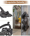 Solid Cast Iron Gate Handles Set 2 Pack Heavy Duty 8.7 Inch Long Barn Door Pulls For Fence Gate mounted on a rustic door