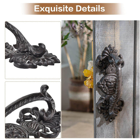 Solid Cast Iron Gate Handles Set 2 Pack Heavy Duty 8.7 Inch Long Barn Door Pulls For Fence Gate mounted on a rustic door