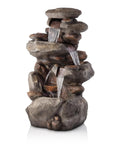 40-Inch Four Tier Rock Floor Fountain With Cascading Water And White LED Lights, A Chill Outdoor Water Feature For Your Garden, Patio, Yard Or Deck At Home