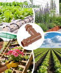 Drip Irrigation Barbed Elbow Fittings, 25 Pack, Half Inch Tubing, 90 Degree Corner Connectors For 17 Mm ID Drip Lines with garden scenes.