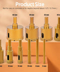 Diamond Drill Bits Set For Tile And Glass 10-Piece Hollow Hole Saw Kit showing various sizes from 6 mm to 50 mm with guidance fixture.
