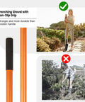 Heavy Duty Trench Shovel With 56 Inch Fiberglass Handle, 4 Inch V Shaped Narrow Blade For Tight Trenches in use outdoors
