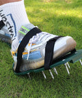 Pro Grade Lawn Aeration Sandals With Sharp Spikes And Adjustable Straps 8 Piece Set on sneaker in grass