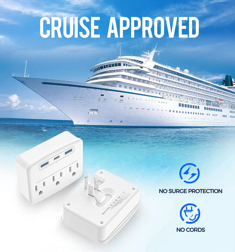 Foldable Cruise Power Strip With USB C Outlets Non Surge Protector 3.4A Total Travel Must Have For Cruise Ships And Home Use