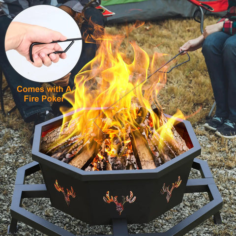 35 Inch Octagonal Outdoor Fire Pit Smokeless Wood Burning Fire Pit For Backyard Patio Camping Garden And Porch Black High Heat Convection Chamber For Cleaner Burns And Longer Bonfires with flame and fire poker