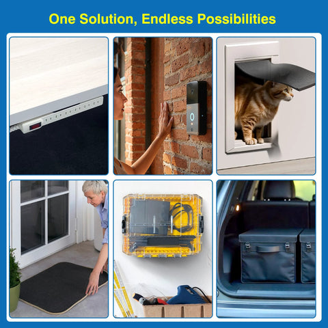 8 sets heavy-duty adhesive hook-and-loop strips, 1.2 x 3.2 in, heat-resistant and waterproof for indoor/outdoor mounting.
