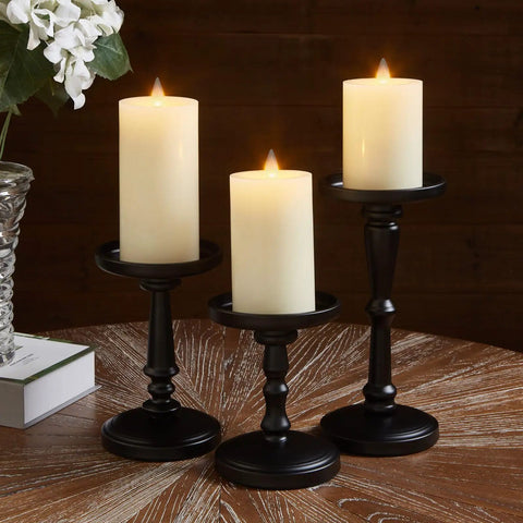 Flameless Pillar Candles Set Of 3 With Remote And Timer, Battery Operated LED Candles With Real Wax Look, 3D Moving Flame, ivory