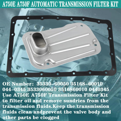 Automatic Transmission Filter Kit For Toyota 4Runner FJ Cruiser Land Cruiser Sequoia Tacoma Tundra And Lexus GX470 LX470 Replaces 35330-60050 35168-60010 044-0345, shown with gasket and filter